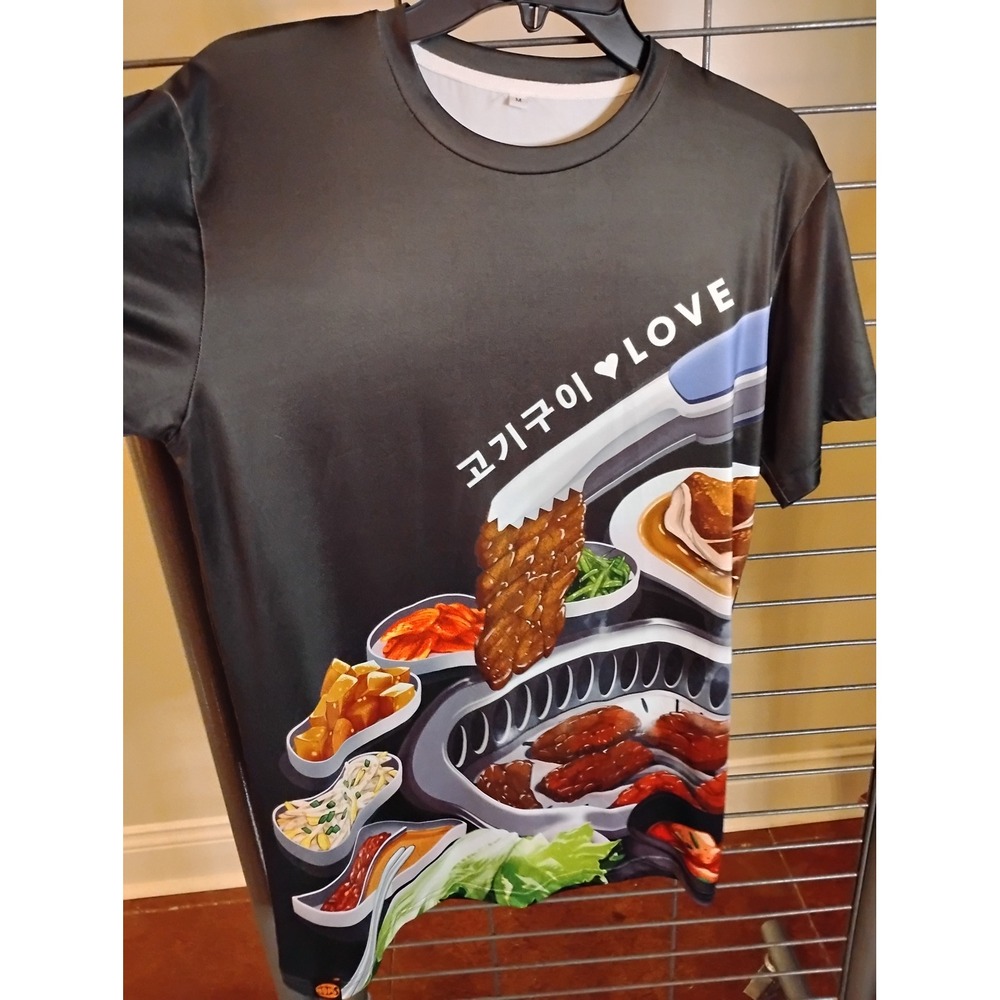 Noms Designs Korean BBQ KBBQ Food Graphic T-Shirt Black Mens Medium 고기구이 LOVE